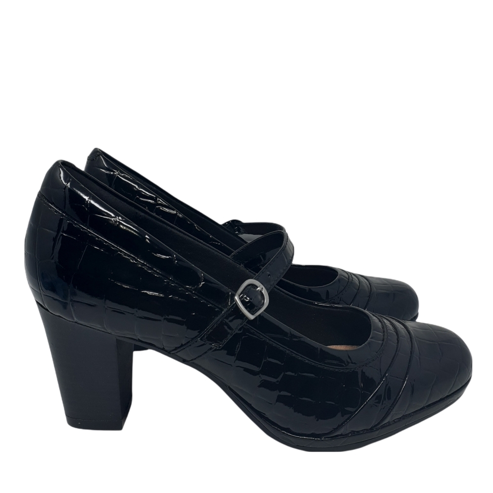 CLARKS Collection Brynn Ivy Black Croc Leather Mary Jane Pumps